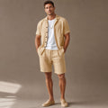 Linen Shirt and Shorts Set Regular Fit Short Sleeve Co-ord Apricot – Product Photo