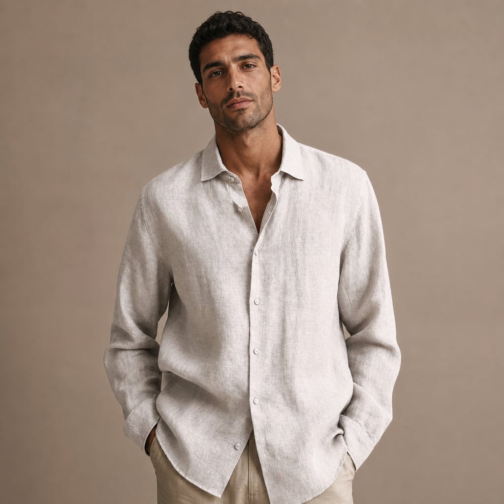 Linen Shirt Breathable Classic Fit Bianco – Product Photo