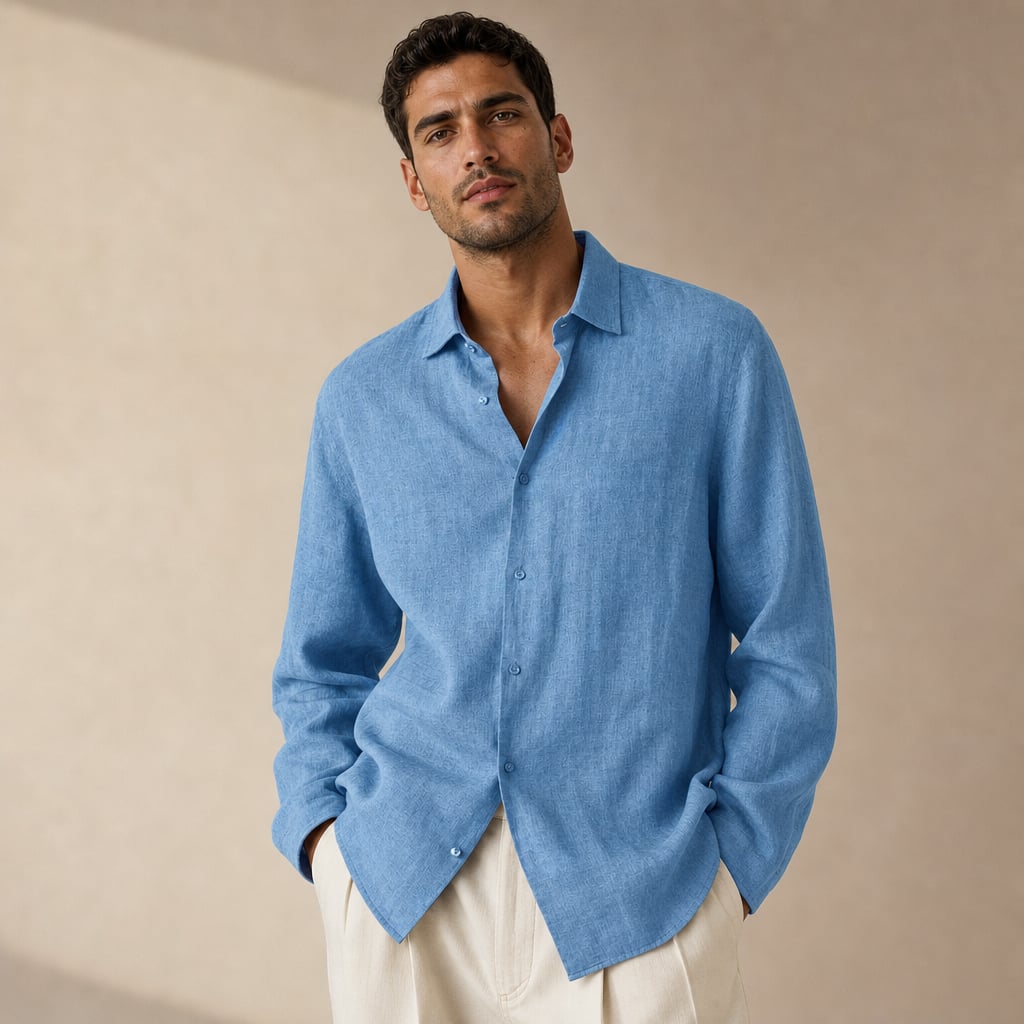 Linen Shirt Breathable Classic Fit Blu Chiaro – Product Photo