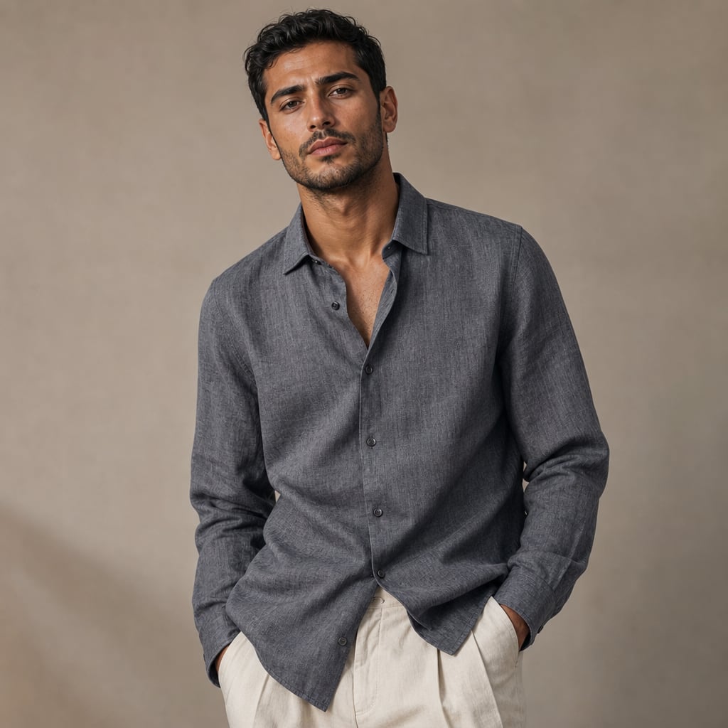 Linen Shirt Breathable Classic Fit Grigio – Product Photo