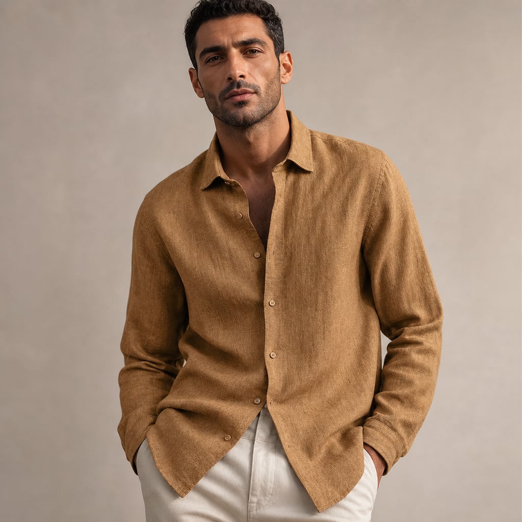 Linen Shirt Breathable Classic Fit Marrone – Product Photo