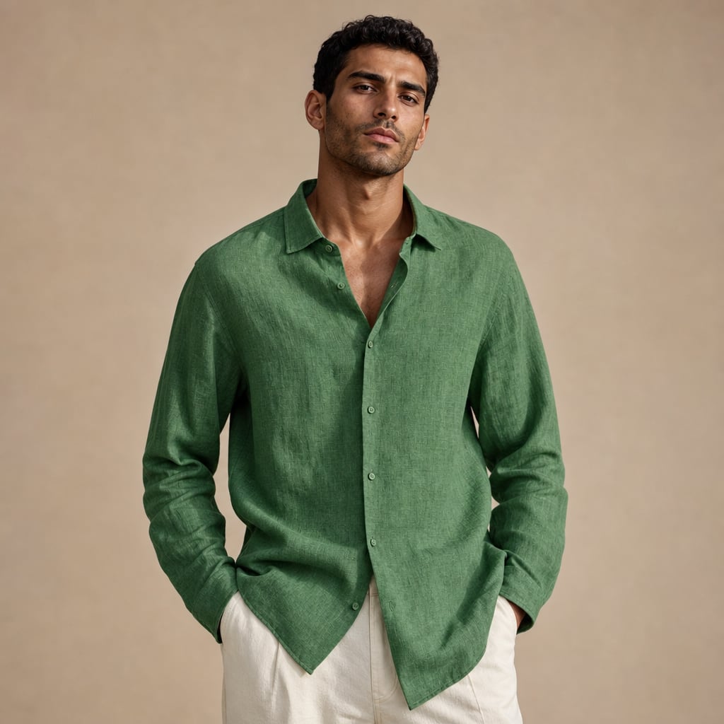 Linen Shirt Breathable Classic Fit Verde Chiaro – Product Photo