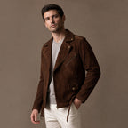 Loaded Dark Brown Suede Leather Biker Jacket For Men Brown – Side Angle View