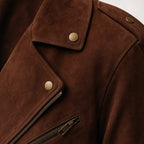 Loaded Dark Brown Suede Leather Biker Jacket For Men Brown – Fabric and Detail Close-Up