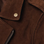 Loaded Dark Brown Suede Leather Biker Jacket For Men Brown – Fabric and Detail Close-Up