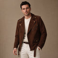 Loaded Dark Brown Suede Leather Biker Jacket For Men Brown – Product Photo