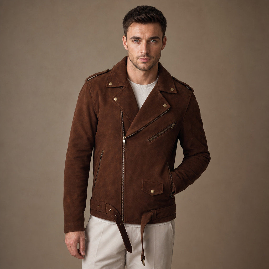 Loaded Dark Brown Suede Leather Biker Jacket For Men in Brown – Tarlano Premium Menswear