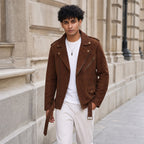 Loaded Dark Brown Suede Leather Biker Jacket For Men Brown – Styled Editorial Shot