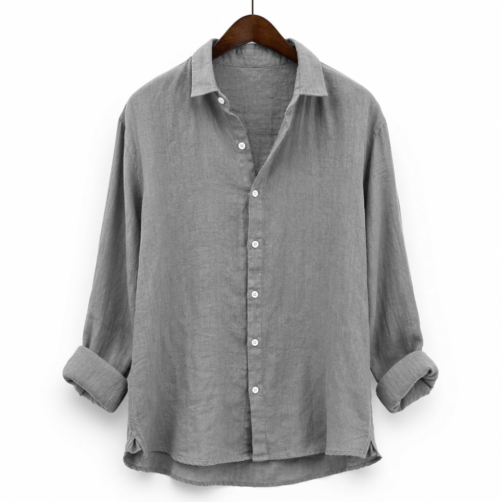 Long Sleeve Button Front Summer Shirt in Light Beige Grey – Product Photo
