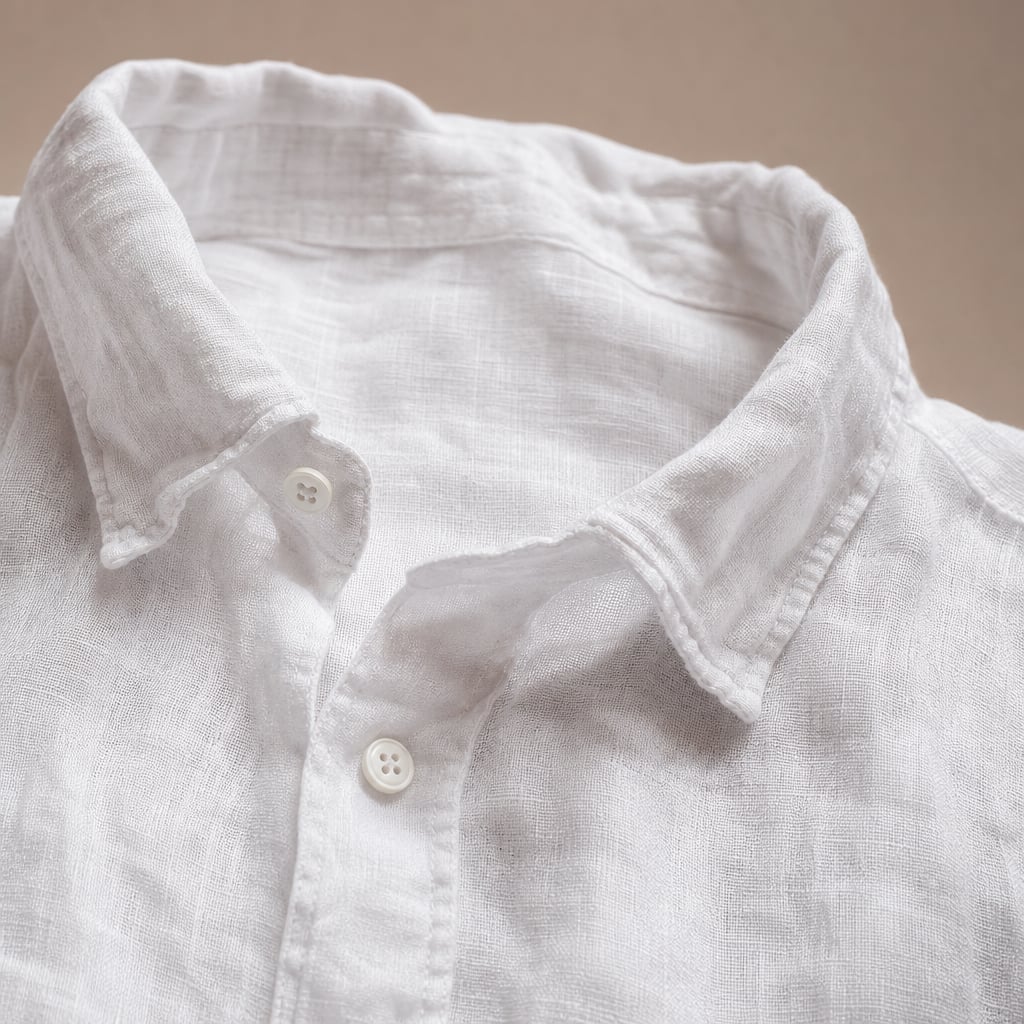 Long Sleeve Button Front Summer Shirt in Light Beige White – Fabric and Detail Close-Up