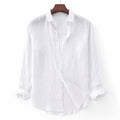 Long Sleeve Button Front Summer Shirt in Light Beige White – Product Photo