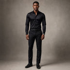 Long Sleeve Dress Shirt Pointed Collar Button Down in Black Black – Product Photo