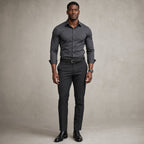 Long Sleeve Dress Shirt Pointed Collar Button Down in Black Dark Gray – Product Photo