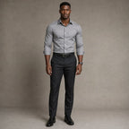 Long Sleeve Dress Shirt Pointed Collar Button Down in Black Gray – Product Photo
