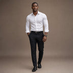 Long Sleeve Dress Shirt Pointed Collar Button Down in Black White – Full Look