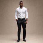 Long Sleeve Dress Shirt Pointed Collar Button Down in Black in White – Tarlano Premium Menswear