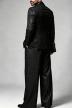 Lorcan | Jacquard Suit Satin Peak Lapel Black – Product Photo