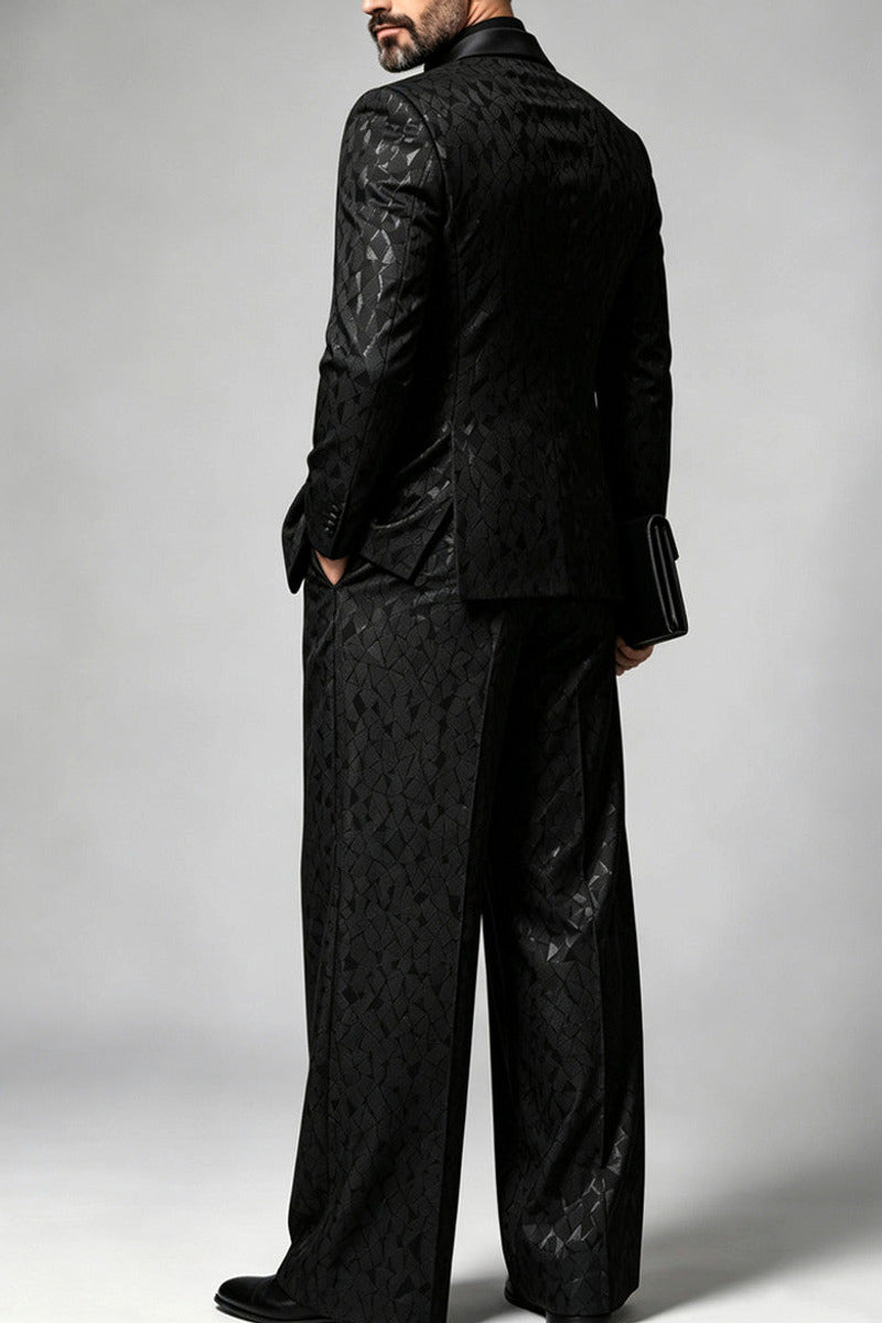 Lorcan | Jacquard Suit Satin Peak Lapel Black – Product Photo