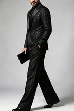 Lorcan | Jacquard Suit Satin Peak Lapel Black – Product Photo