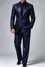 Lorcan | Jacquard Suit Satin Peak Lapel Black – Product Photo