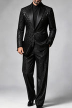 Lorcan | Jacquard Suit Satin Peak Lapel Black – Premium Editorial