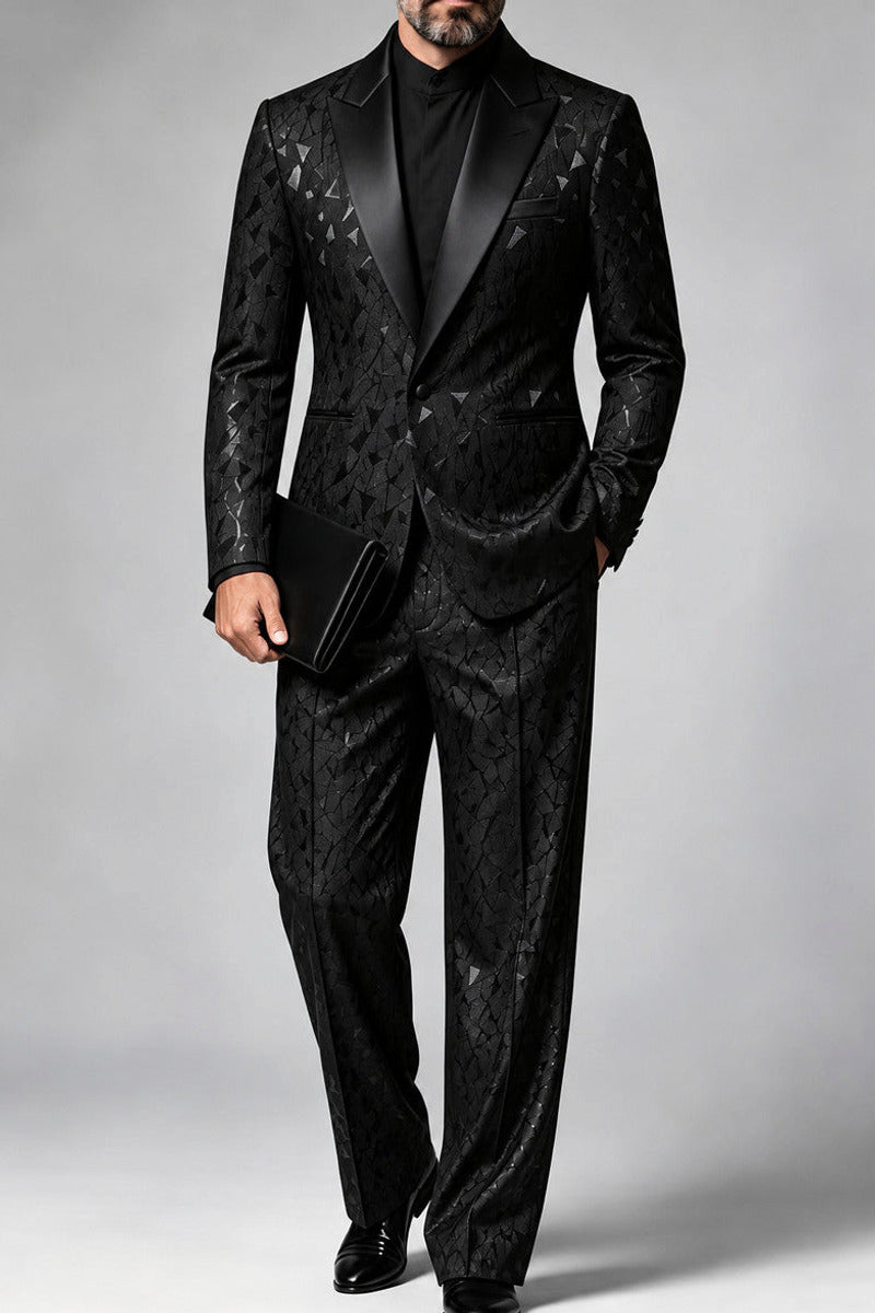 Lorcan | Jacquard Suit Satin Peak Lapel Black – Premium Editorial