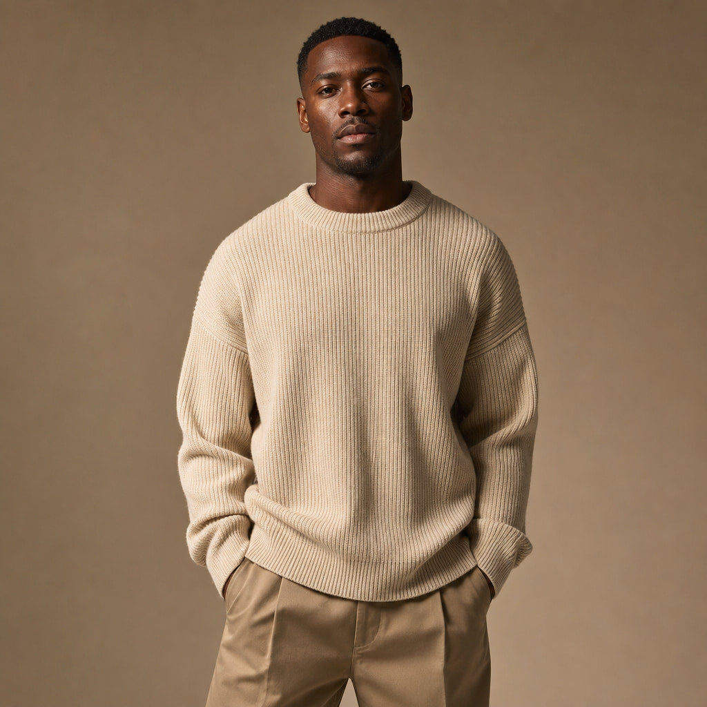 Lucas Ribbed Crewneck Beige – Product Photo