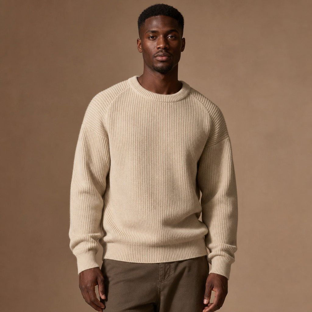 Lucas Ribbed Crewneck in Beige – Tarlano Premium Menswear