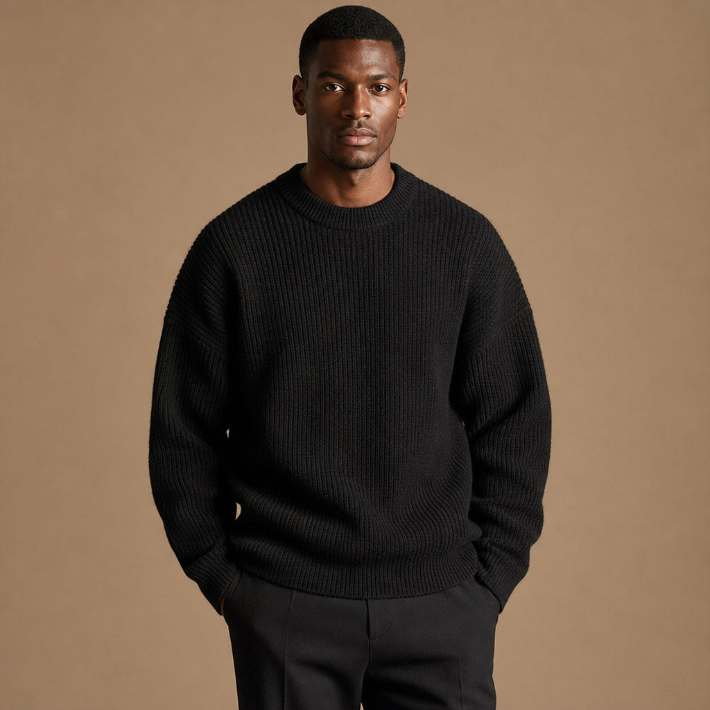 Lucas Ribbed Crewneck Black – Product Photo