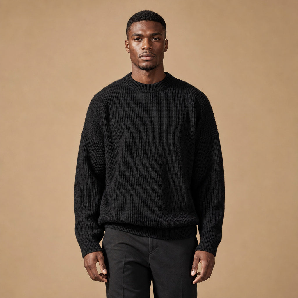 Lucas Ribbed Crewneck in Black – Tarlano Premium Menswear