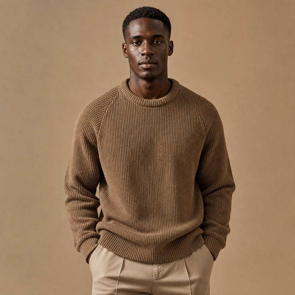 Lucas Ribbed Crewneck Chestnut – Product Photo