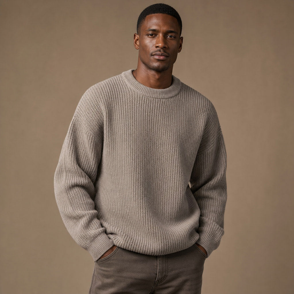 Lucas Ribbed Crewneck Gray – Product Photo