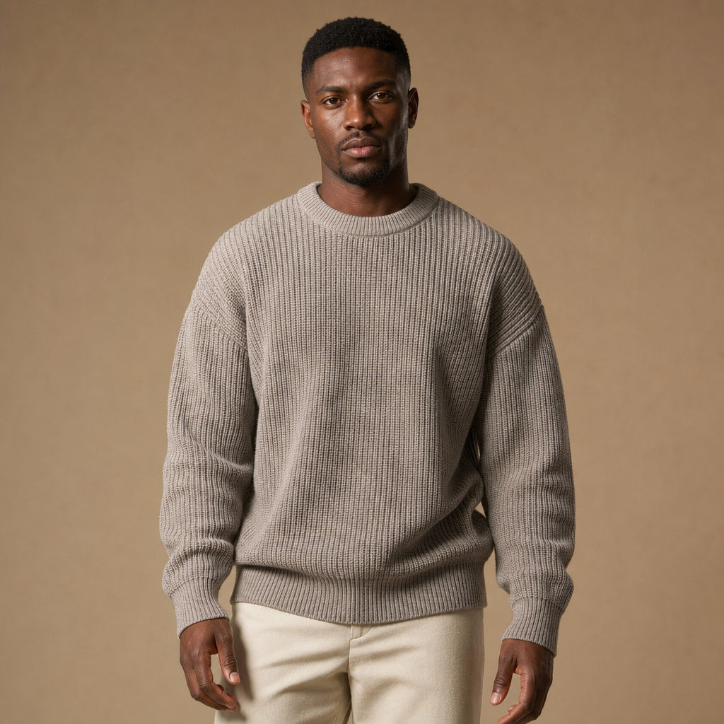 Lucas Ribbed Crewneck in Gray – Tarlano Premium Menswear