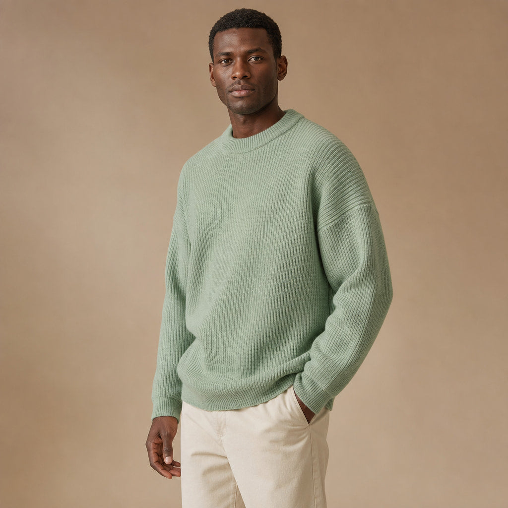 Lucas Ribbed Crewneck Light Green – Side Angle View