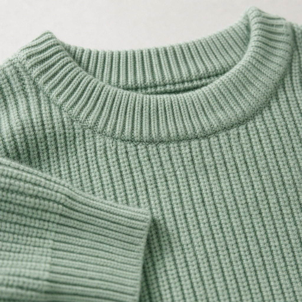 Lucas Ribbed Crewneck Light Green – Fabric and Detail Close-Up