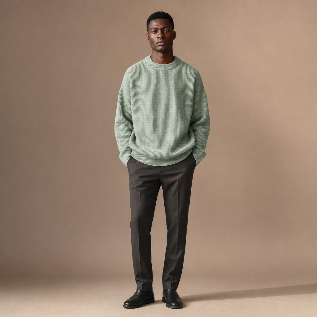 Lucas Ribbed Crewneck Light Green – Full Look