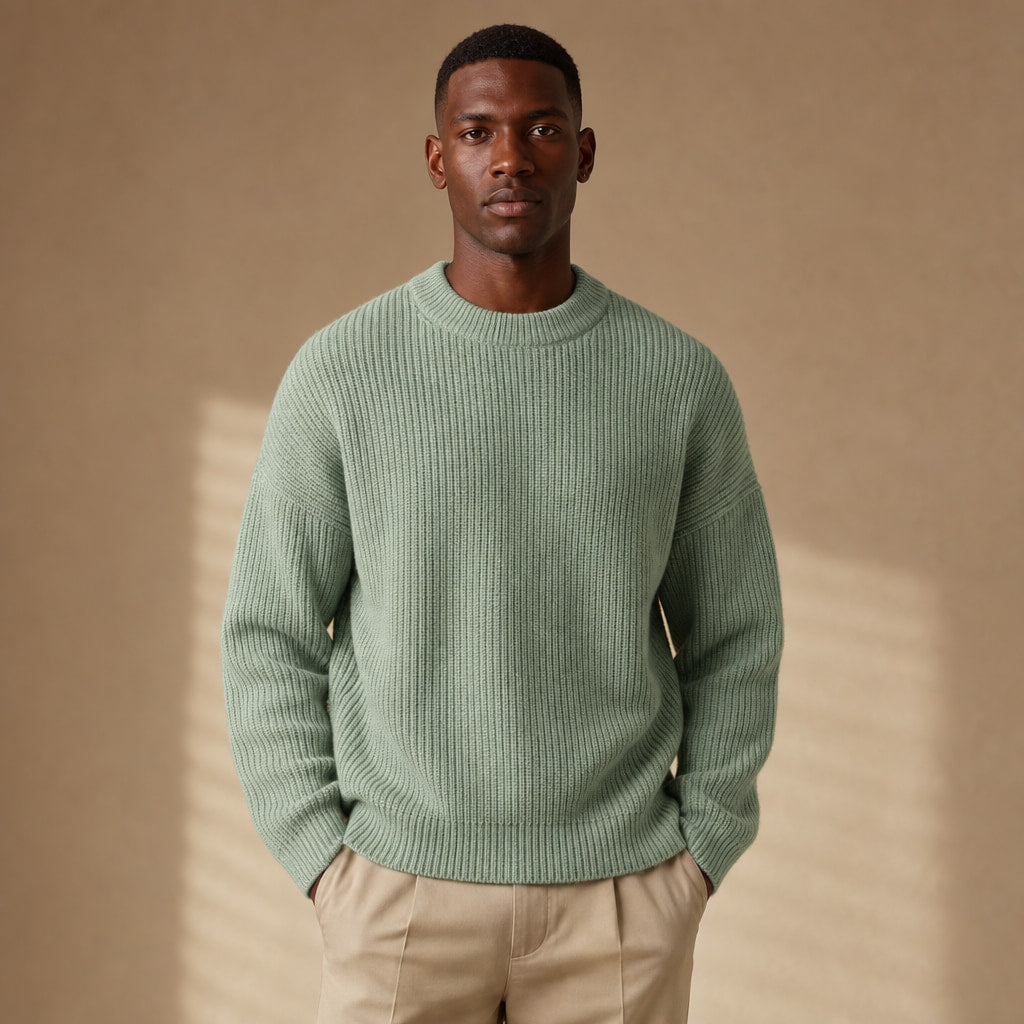 Lucas Ribbed Crewneck Light Green – Product Photo