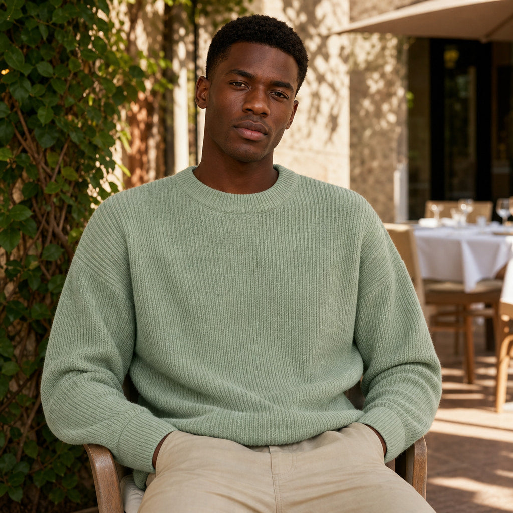 Lucas Ribbed Crewneck Light Green – Styled Editorial Shot