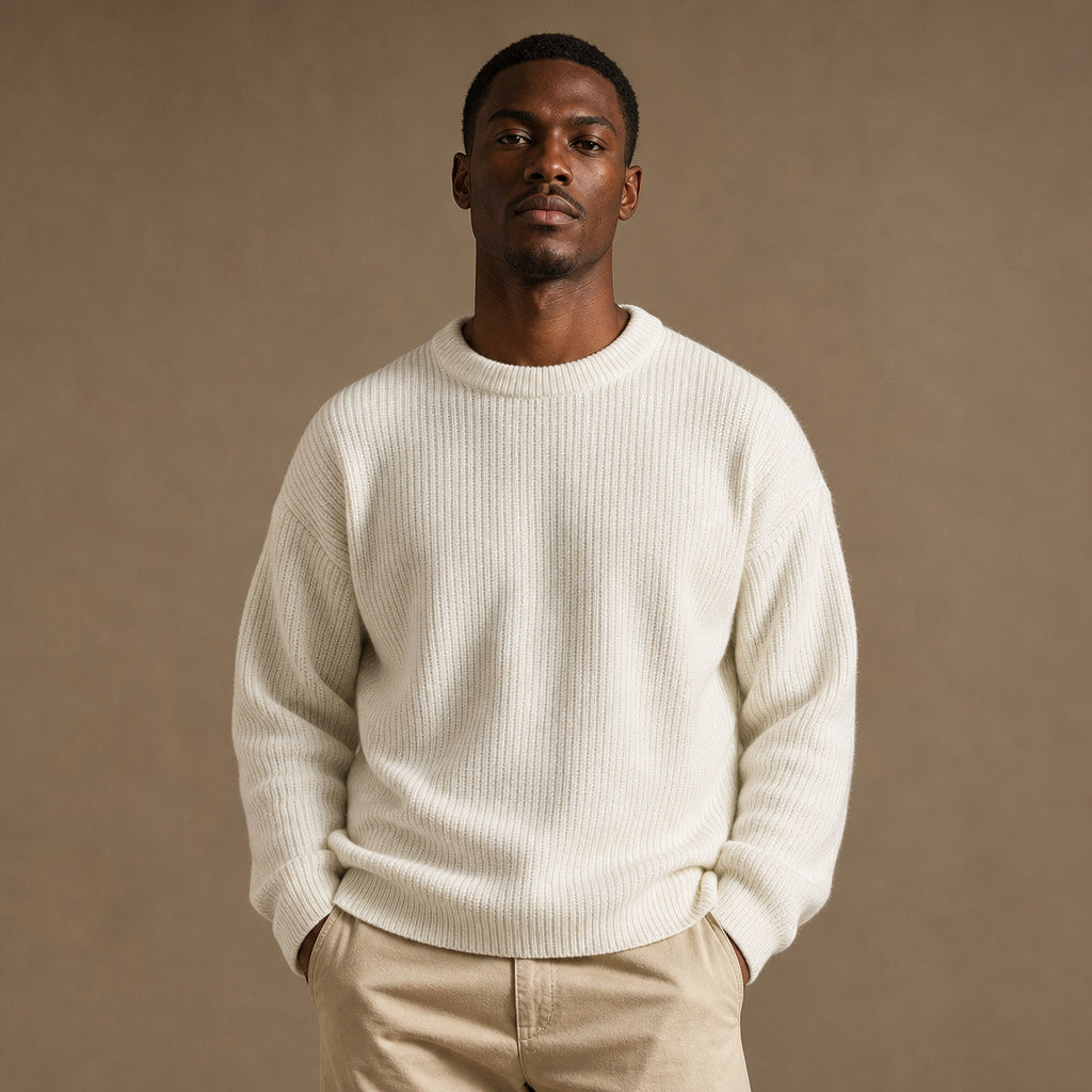 Lucas Ribbed Crewneck White – Product Photo