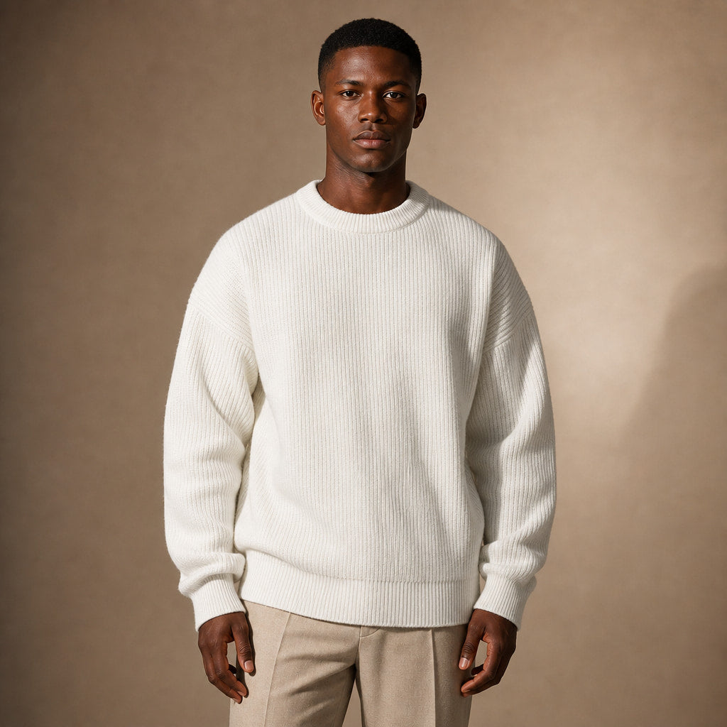 Lucas Ribbed Crewneck in White – Tarlano Premium Menswear