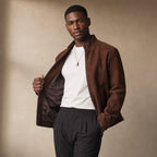 Mackenzie Dark Brown Suede Leather Biker Jacket For Men Brown – Side Angle View