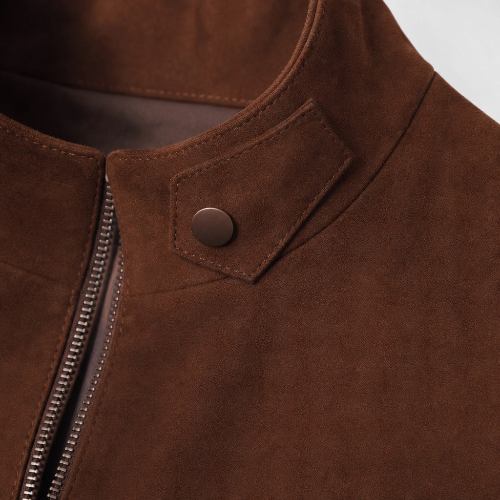 Mackenzie Dark Brown Suede Leather Biker Jacket For Men Brown – Fabric and Detail Close-Up