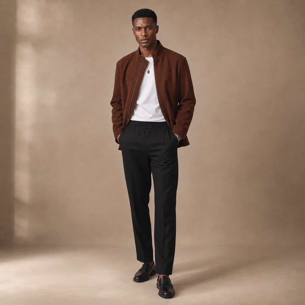 Mackenzie Dark Brown Suede Leather Biker Jacket For Men Brown – Full Look