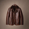 Mafia Dark Coffee Brown Single-Breasted Shearling Leather Pea Coat For Men Brown – Product Photo