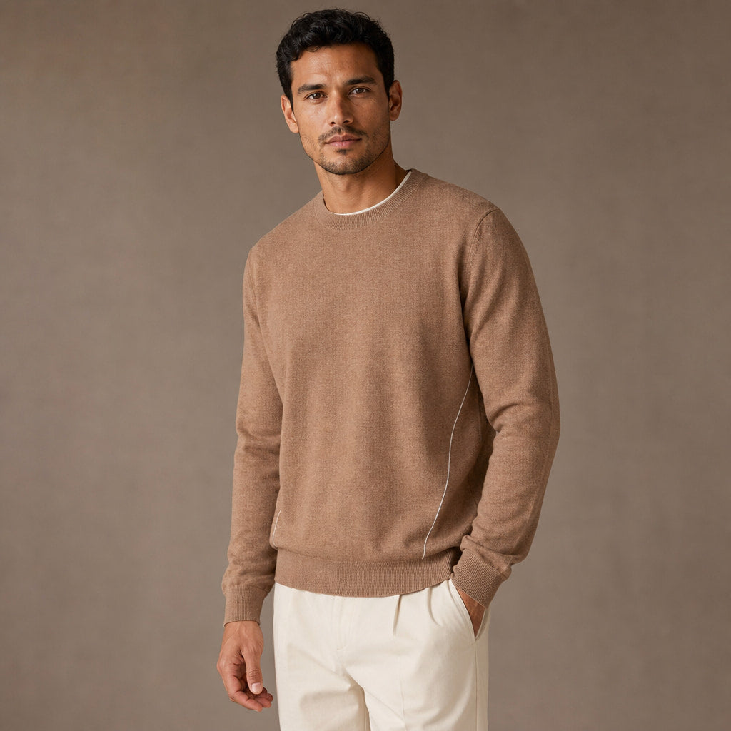Marchetti Knit Crewneck Camel – Side Angle View