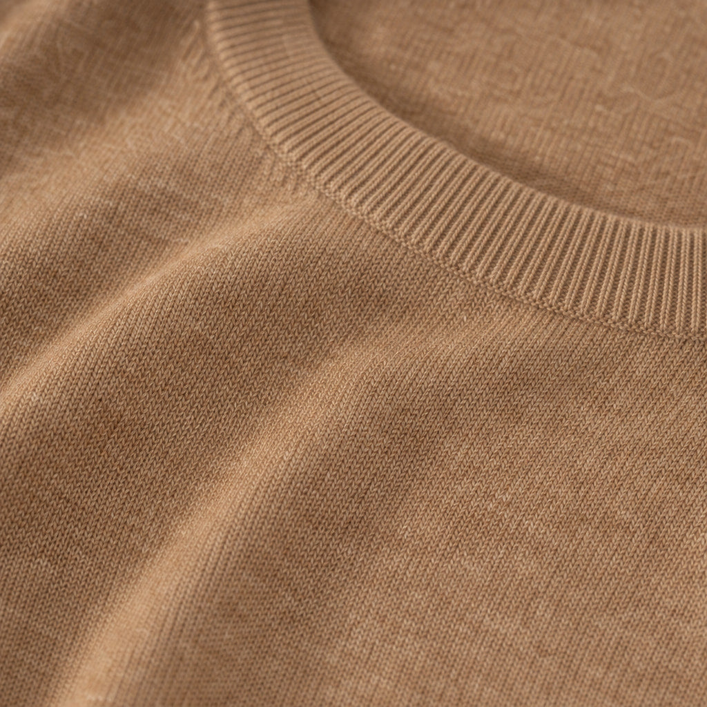 Marchetti Knit Crewneck Camel – Fabric and Detail Close-Up