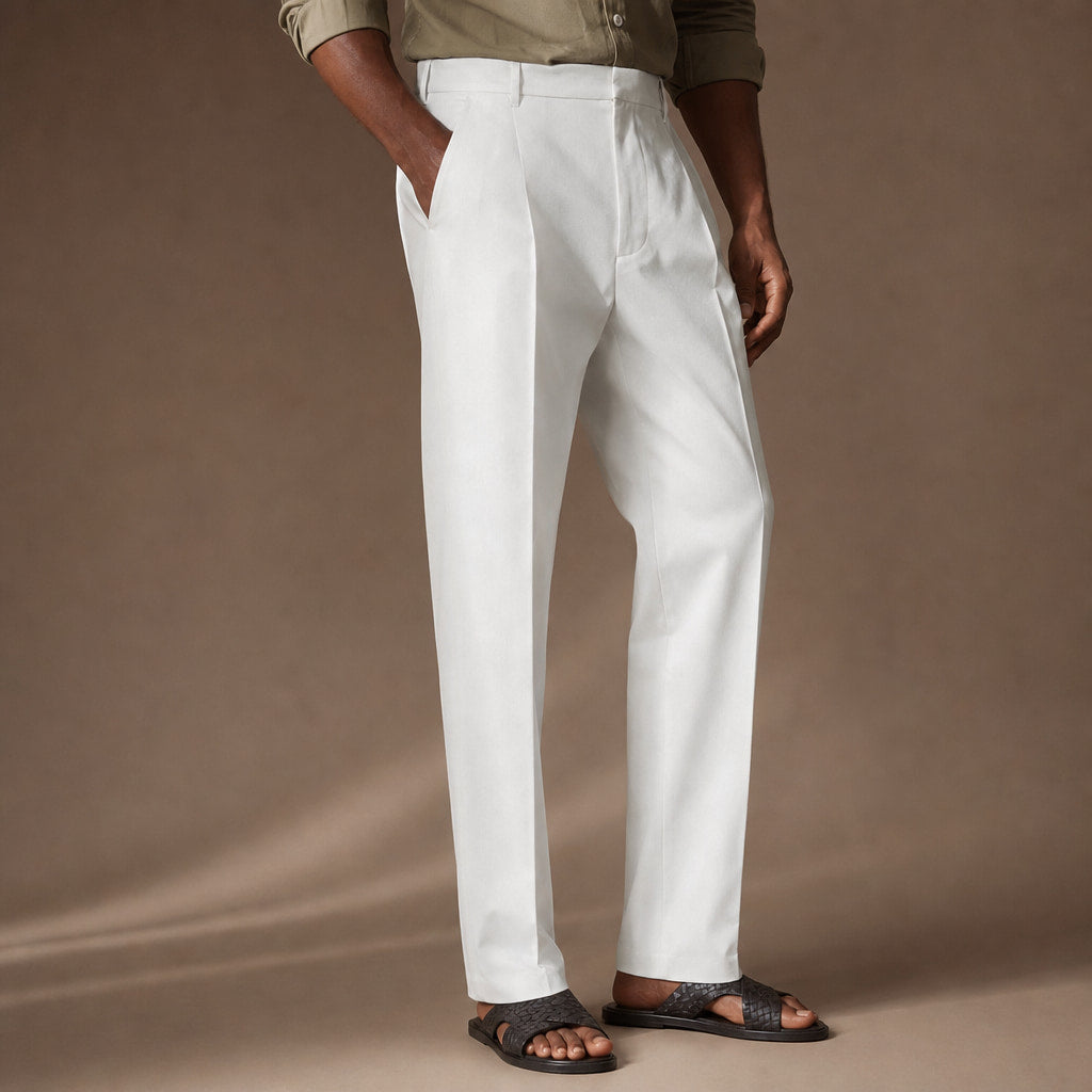 Dress Pants Pleated Front Regular Fit Ivory – Side Angle View