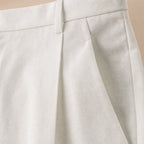 Dress Pants Pleated Front Regular Fit Ivory – Fabric and Detail Close-Up