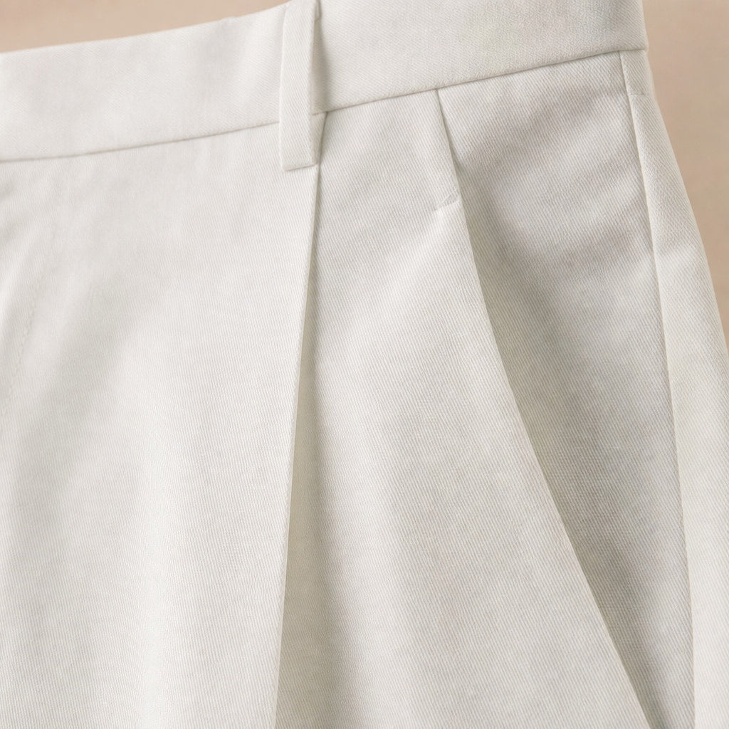 Dress Pants Pleated Front Regular Fit Ivory – Fabric and Detail Close-Up
