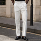 Dress Pants Pleated Front Regular Fit Ivory – Styled Editorial Shot
